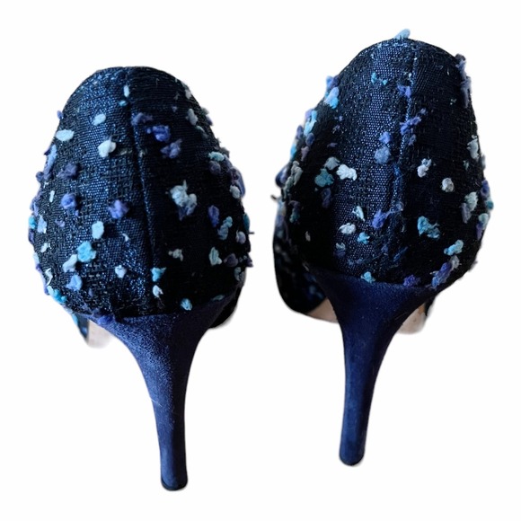 BUTTER Blue Fabric Leather Pumps Round Toe Swiss Dot Bow Stiletto Heels US 7 EUC - Picture 4 of 10